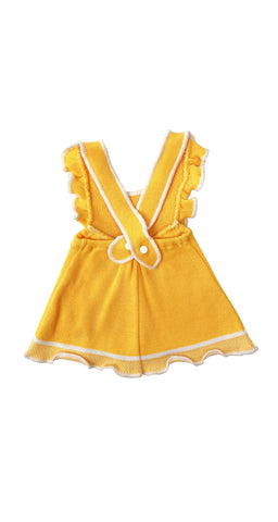 1970s NOS Girl's Ruffle Bib Yellow Knit Dress