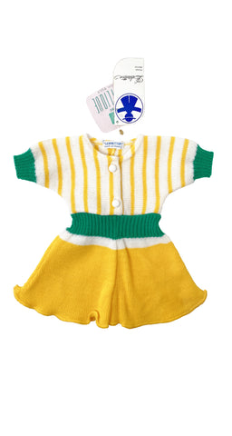 1970s NOS Girl's Yellow & Green Striped Knit Dress 3M