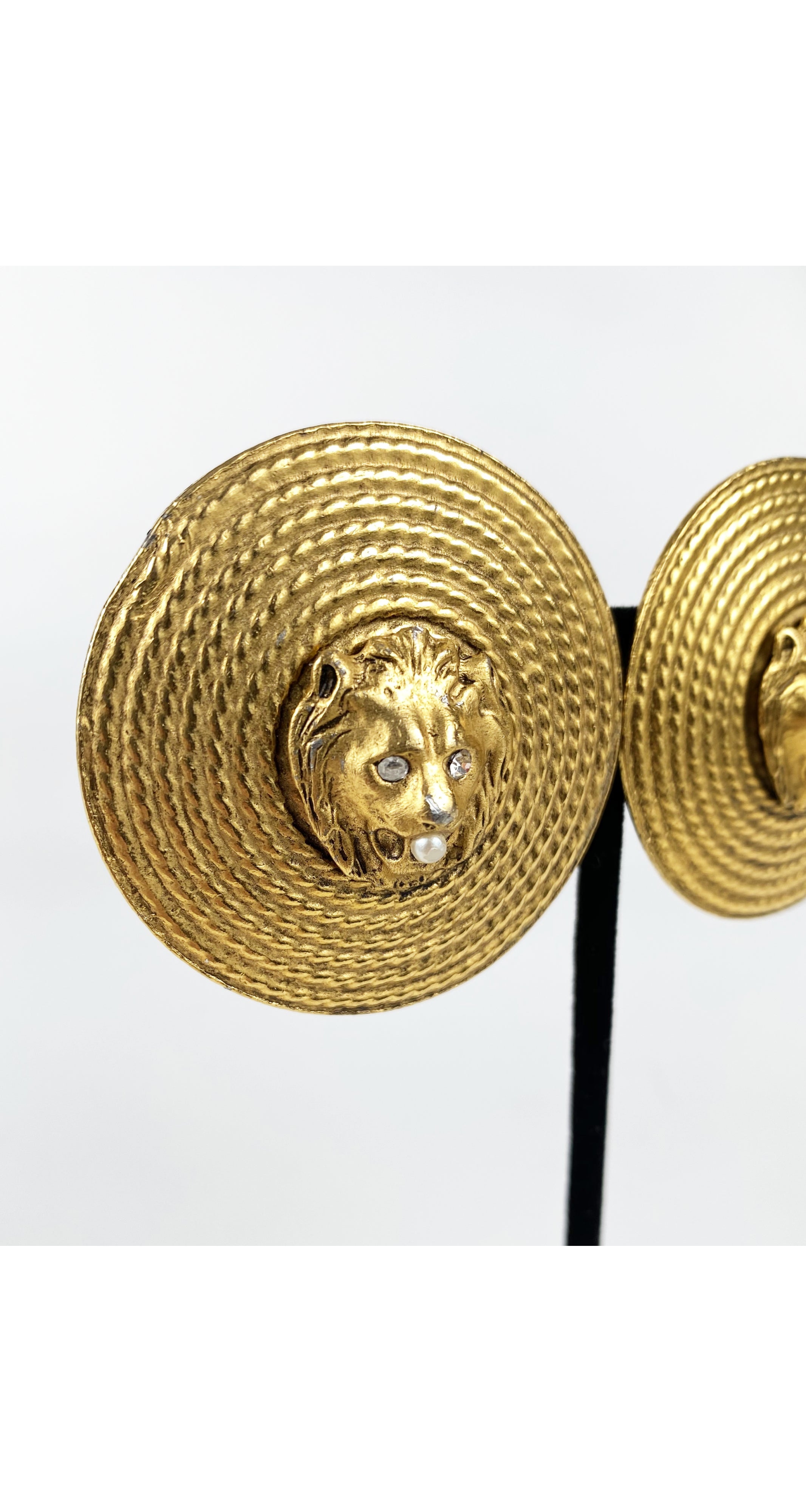 1980s Lion Head Medallion Gold-Tone Clip-On Earrings