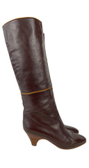 1980s Mustard & Brown Leather Wood-Stacked Heel Boots