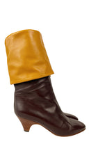 1980s Mustard & Brown Leather Wood-Stacked Heel Boots