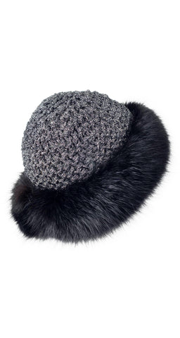 1970s Silver Lurex Crochet & Fox Fur Hat