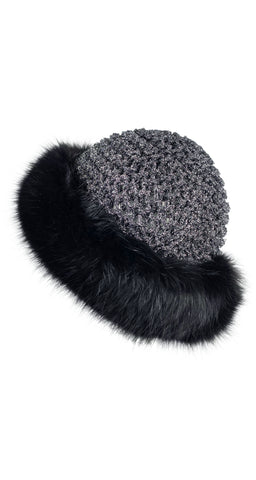 1970s Silver Lurex Crochet & Fox Fur Hat