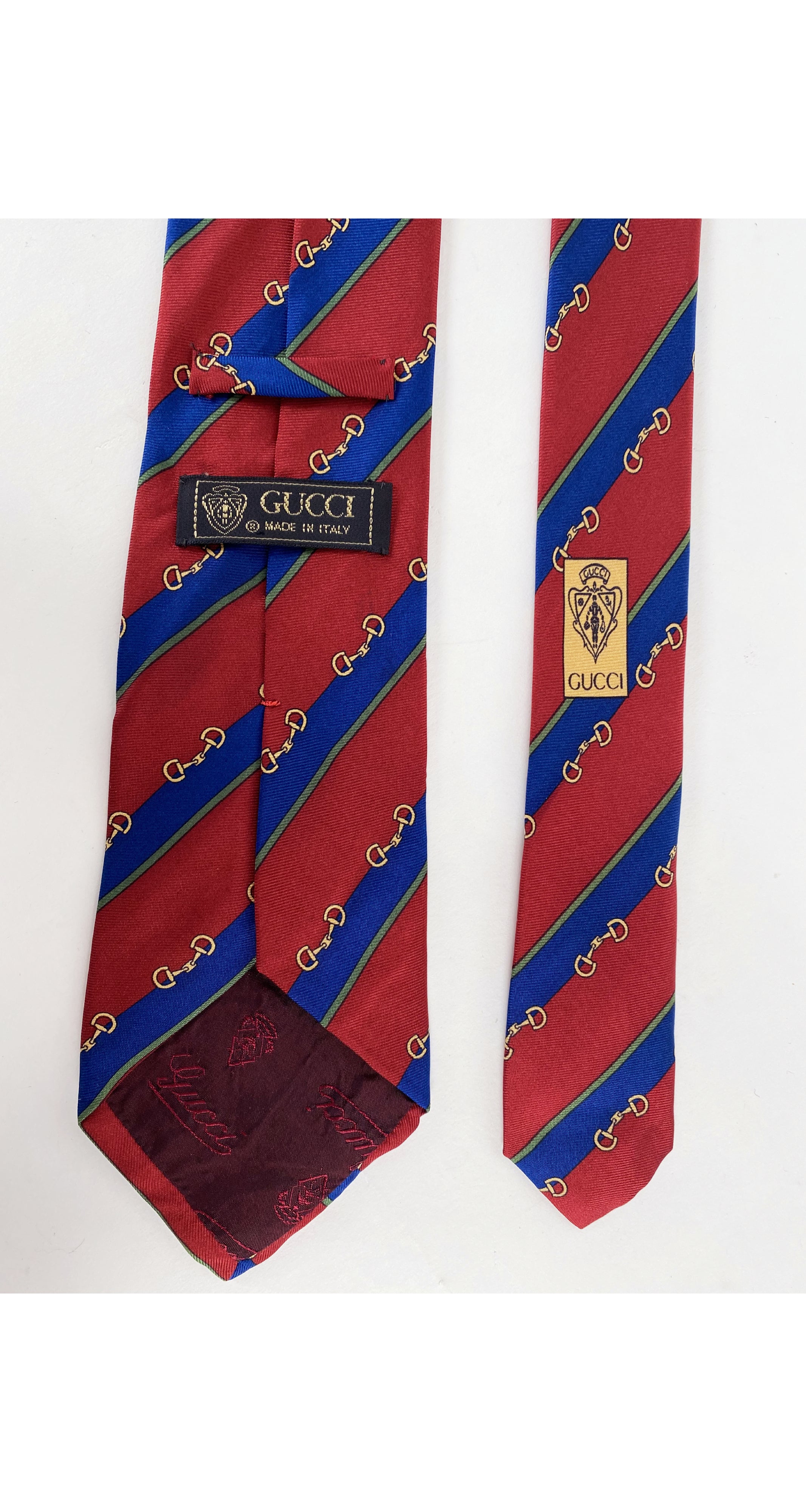 1980s Horsebit Red Green and Blue Silk Men's Tie