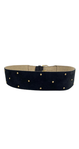 1980s Gold Studded Black Suede Waist Belt