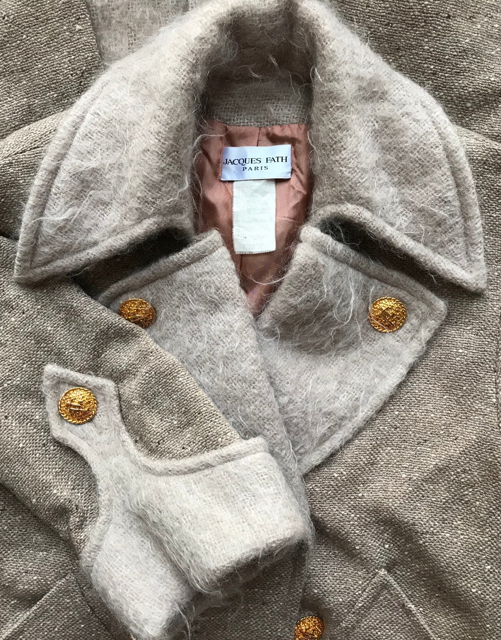 1990s Beige Wool & Mohair Double Breasted Coat
