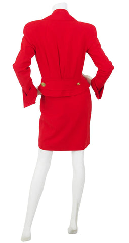 1980s Blood Orange Wool Blazer and Mini Skirt Suit