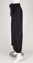 1980s Silk Bow Black Linen Wide-Leg Trousers