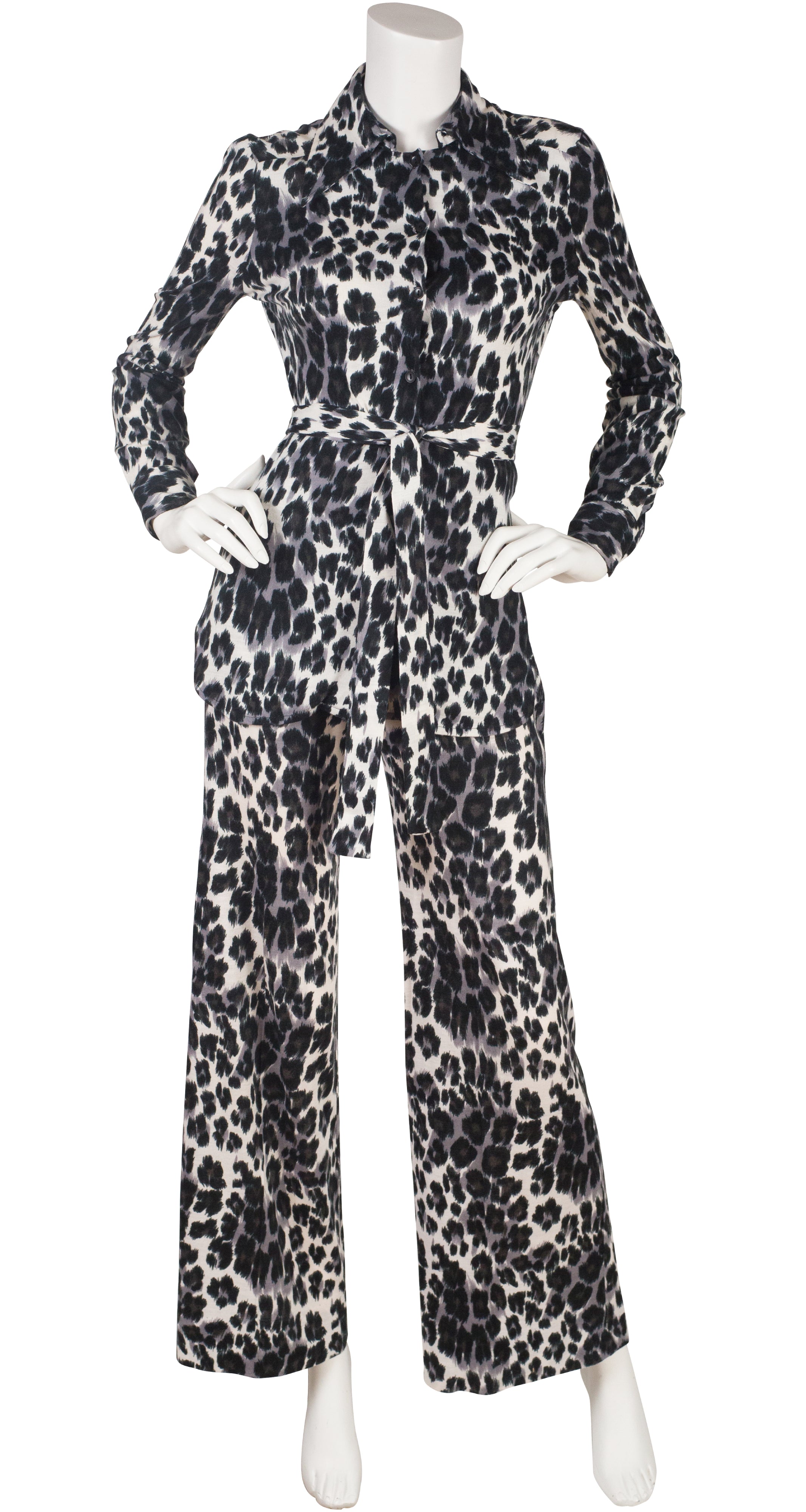 1974 Leopard Print White Jersey Pant Suit