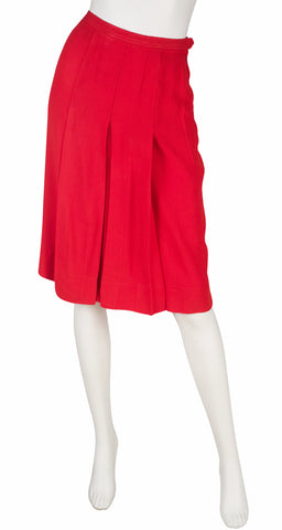 1970s Blood Orange Crepe Pleated Skirt