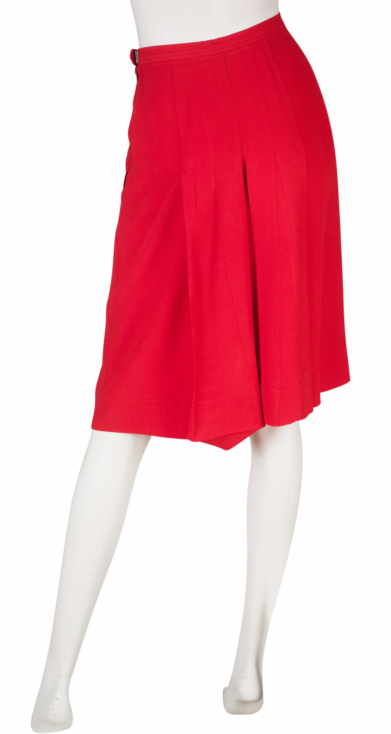 1970s Blood Orange Crepe Pleated Skirt