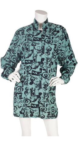 1980s Graphic Silk Collared Button Up Shirt