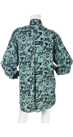 1980s Graphic Silk Collared Button Up Shirt