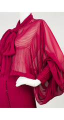 1970s Burgundy Silk Chiffon Billowing Sleeve Palazzo Jumpsuit