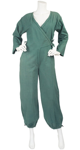 1977 S/S Documented Green Cotton Wrap Jumpsuit