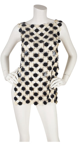 1969 Space Age Black & Cream Rhodoid Disc Tunic Top