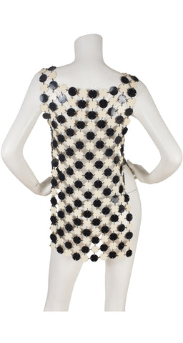 1969 Space Age Black & Cream Rhodoid Disc Tunic Top