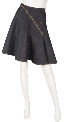 2000s Zipper Denim Flared Mini Skirt
