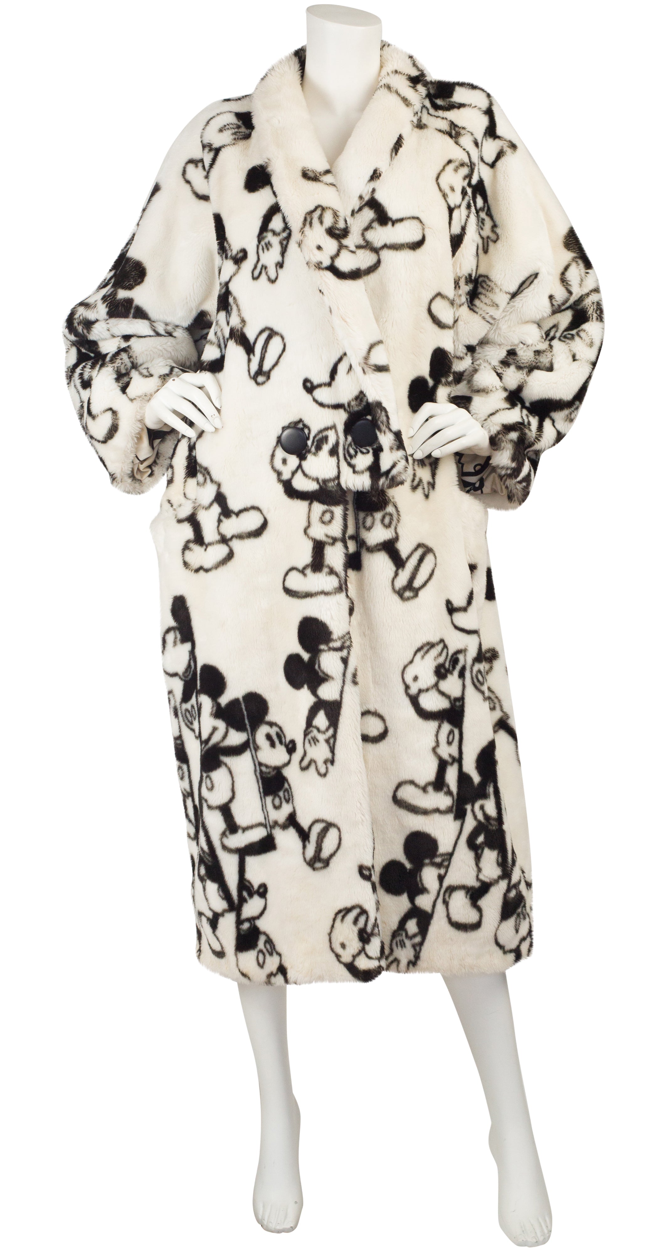 Apparence Paris 1990s Vintage Mickey Mouse Disney Print Faux Fur Coat