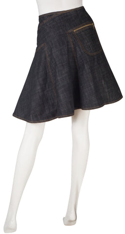 2000s Zipper Denim Flared Mini Skirt