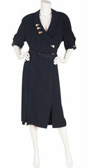 1990s Nautical Navy Crepe Short Sleeve Dress