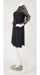 1990s Black Lace & Silk Chiffon Cocktail Dress