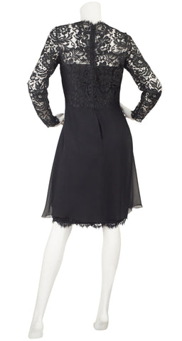 1990s Black Lace & Silk Chiffon Cocktail Dress