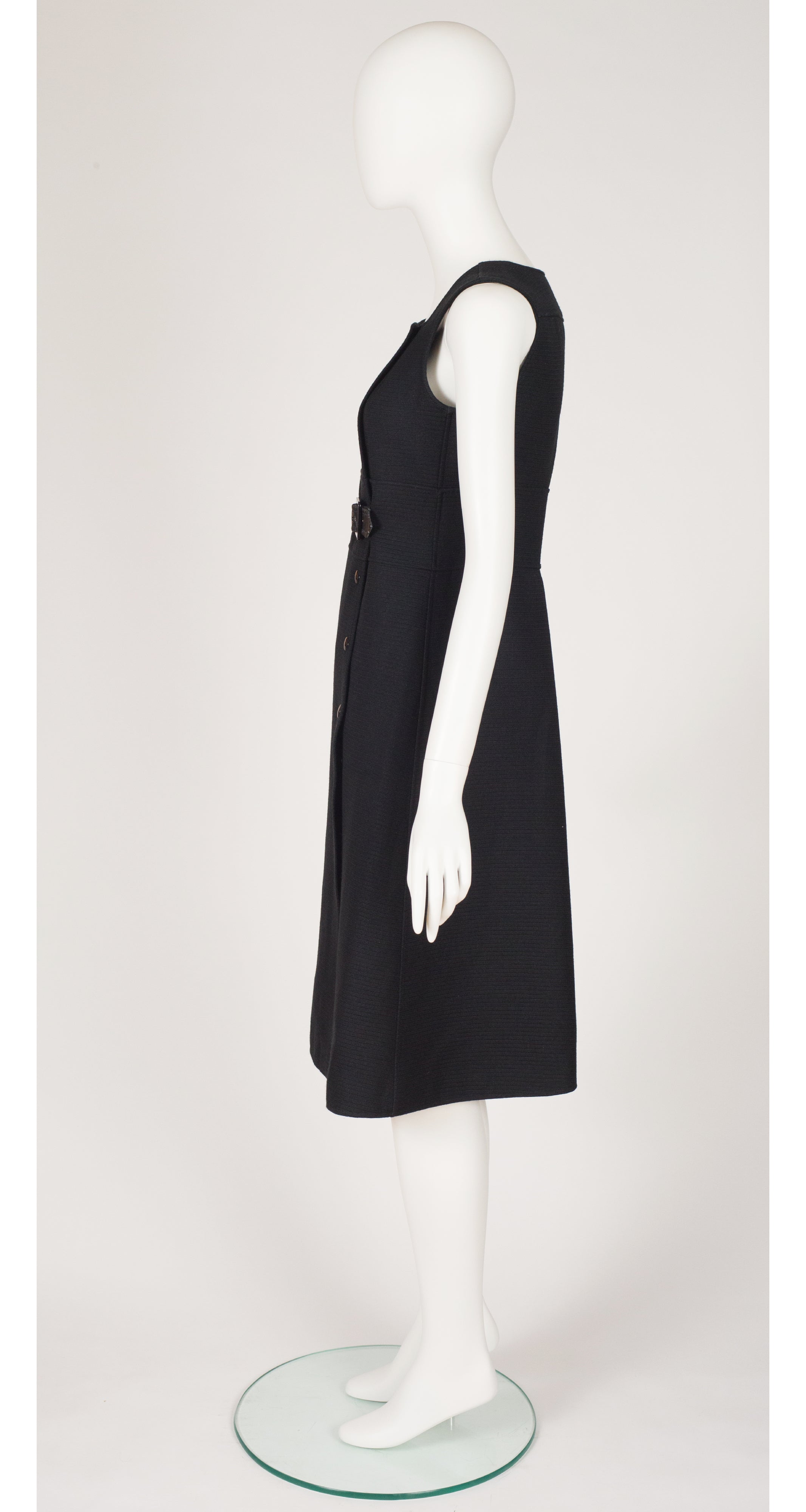 1970s Numbered Black Ribbed A-Line Midi Dress