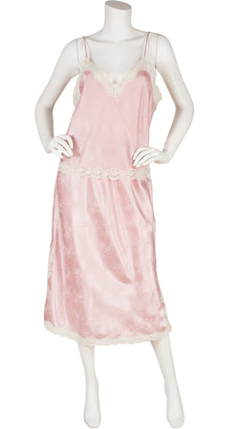 1980s Pink Jacquard Lace Trim Lingerie Set