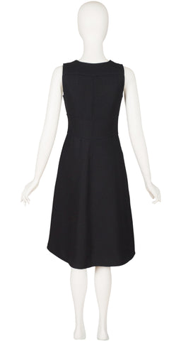 1970s Numbered Black Ribbed A-Line Midi Dress