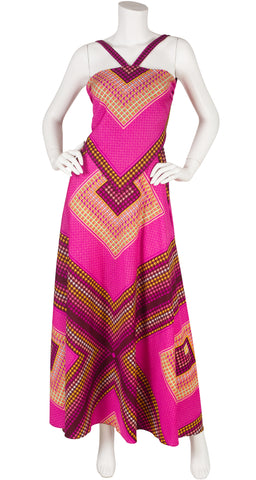 1970s Op-Art Scarf Top Jersey Maxi Dress