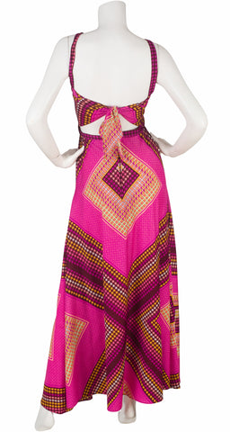 1970s Op-Art Scarf Top Jersey Maxi Dress