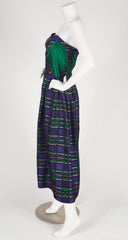 1990s Harlequin Lurex Silk Strapless Gown & Shawl Set