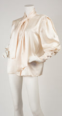 1980s Cream Silk Ascot Tie Blouse