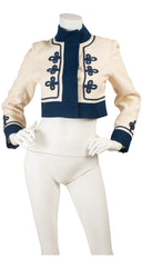 1960s Cream & Navy Wool Cropped Marching Band Jacket