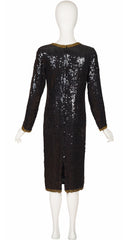1980s Tuxedo Trompe L'oeil Black Sequin Evening Dress