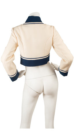 1960s Cream & Navy Wool Cropped Marching Band Jacket