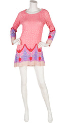 1970 Celestial Pop Art Pink Jersey Mini Dress