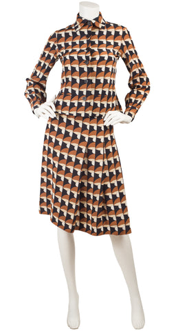 1973 S/S Runway Mushroom Print Silk Crepe Jacket & Skirt Set