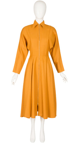 1980s Mustard Wool Collared Zip-Up Dress