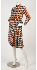 1973 S/S Runway Mushroom Print Silk Crepe Jacket & Skirt Set