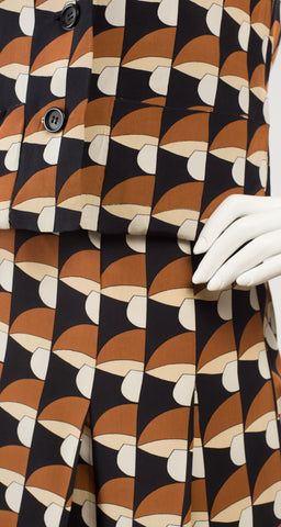 1973 S/S Runway Mushroom Print Silk Crepe Jacket & Skirt Set