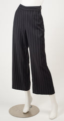 2000s Red Label Pinstripe Black Wool Wide-Leg Trousers