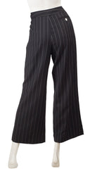 2000s Red Label Pinstripe Black Wool Wide-Leg Trousers