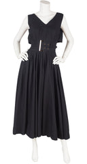 1980s Black Cotton Poplin Cape-Back Midi Dress
