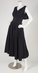 1980s Black Cotton Poplin Cape-Back Midi Dress