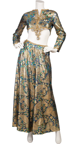 1969 Jeweled Lurex Palazzo Pant Evening Ensemble