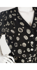 1980s Black Button Up Puff Sleeve Dress