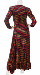 1970s Indian Floral Rayon Velvet Maxi Dress