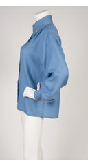 1980s Blue Wool Pointed Collar Blouse